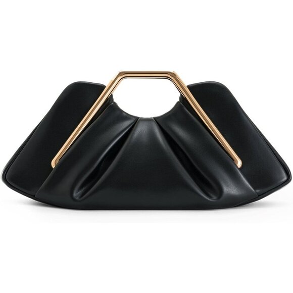 Chic Women's Black Vegan Leather Clutch with Metal Frame - Fits iPhone 15 Pro